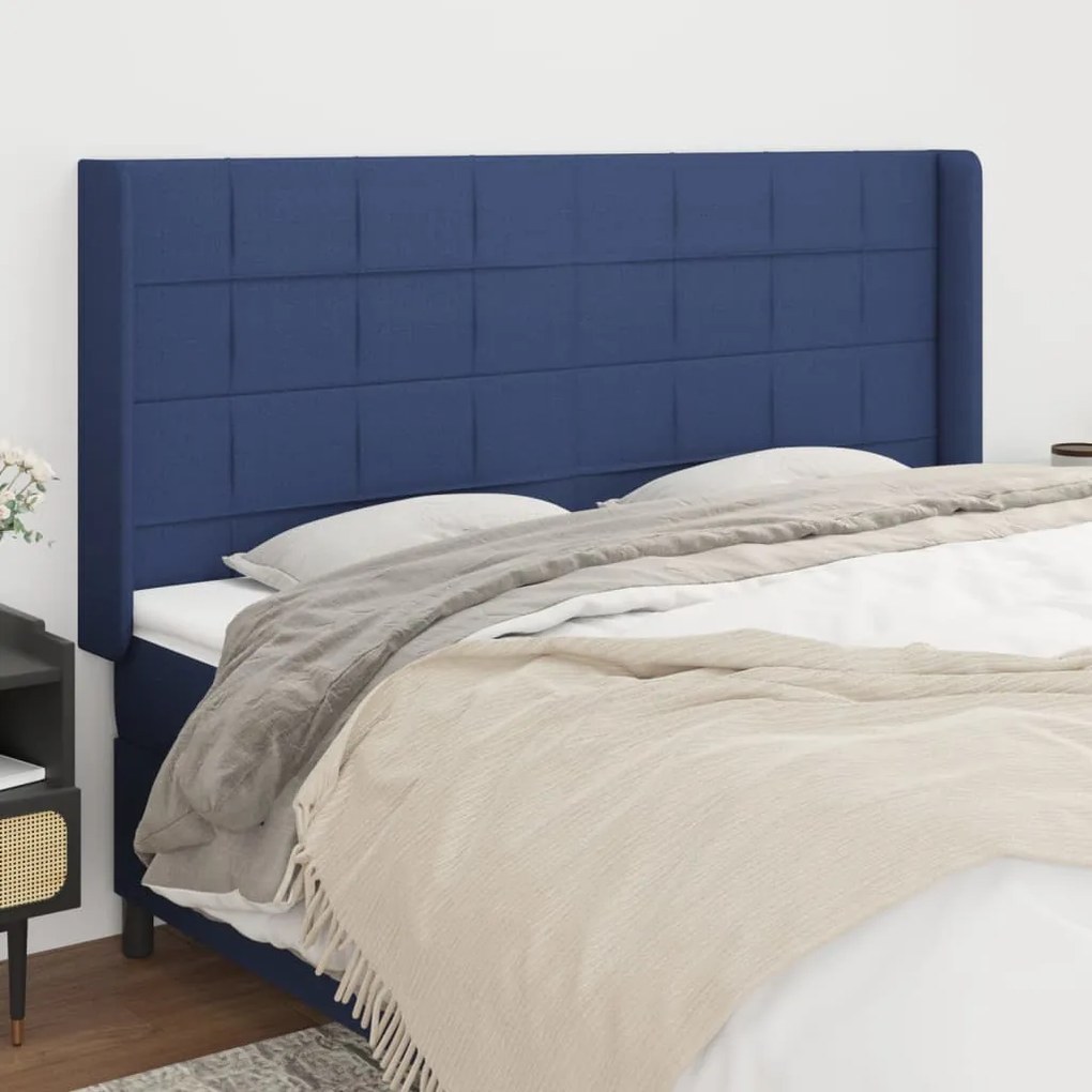vidaXL Tăblie de pat cu aripioare, albastru, 163x16x118/128 cm, textil
