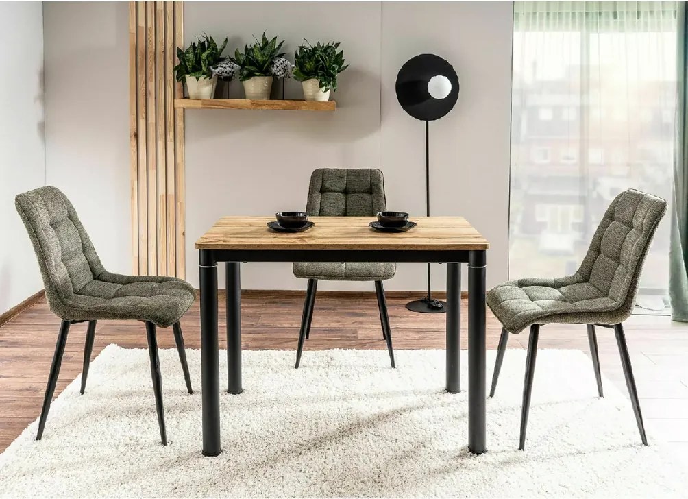 Masa de sufragerie neagra DAMAR 100x60 cm, decor stejar artisan