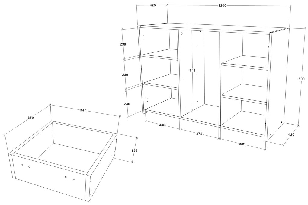 Comoda haaus Malmo, 3 Sertare, 2 Usi, Stejar Artisan/Argila, 120 x 42 x 80 cm