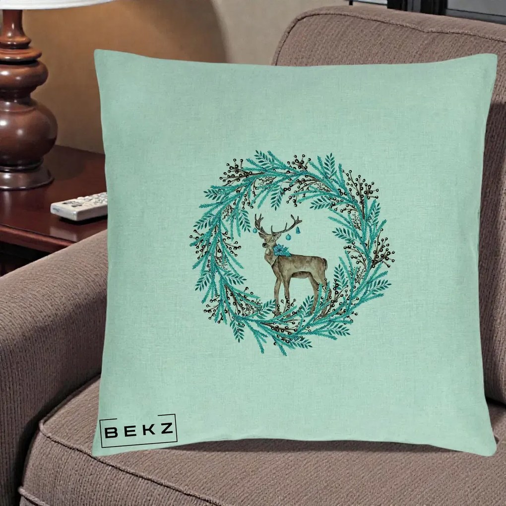 Perna Decorativa Coroana Turcoaz cu Ren, 40x40 cm, Verde Menta, Husa Detasabila, Perna Inclusa, BEKZ®