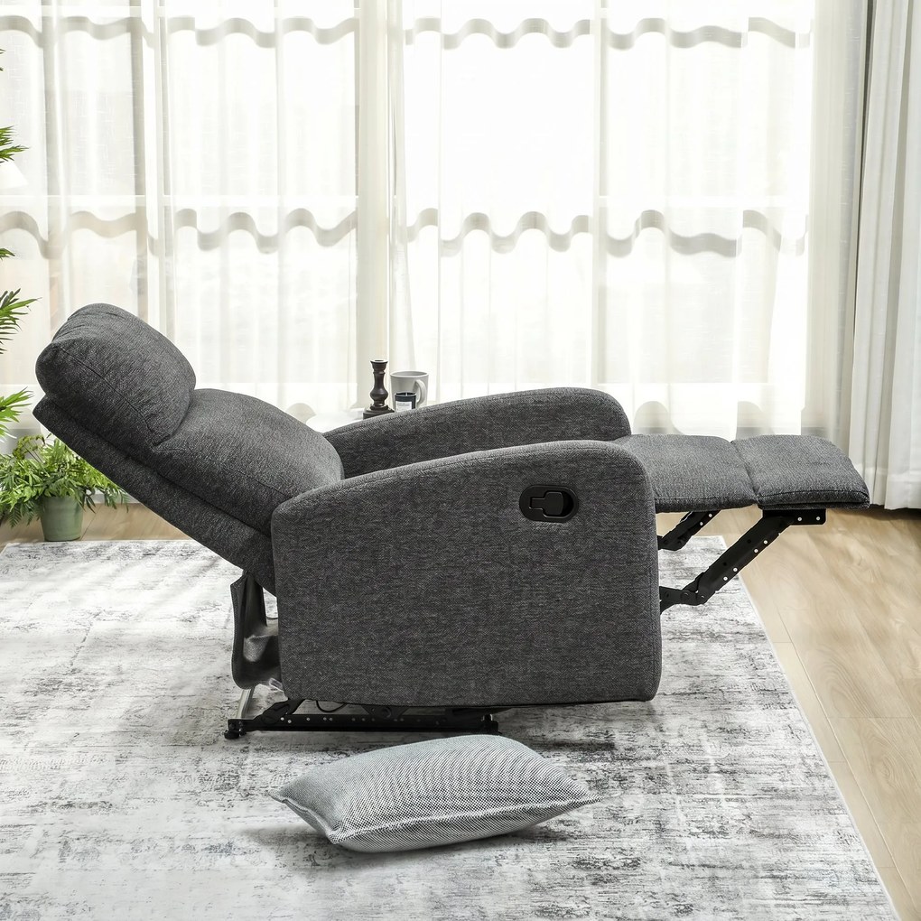 HOMCOM Fotoliu Modern Reclinabil 145° max, Tapițat din Chenille Gri | Aosom Romania