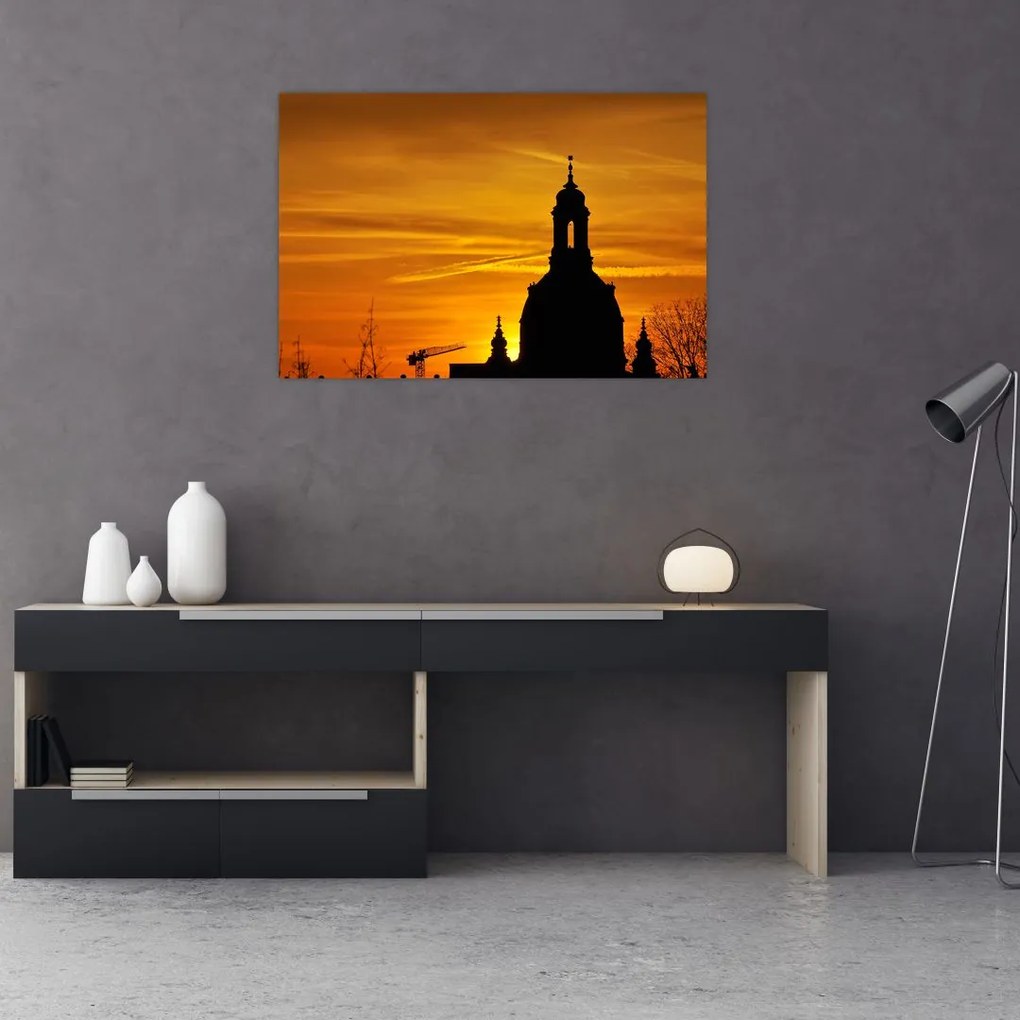 Tablou cu biserică în apus de soare (90x60 cm)