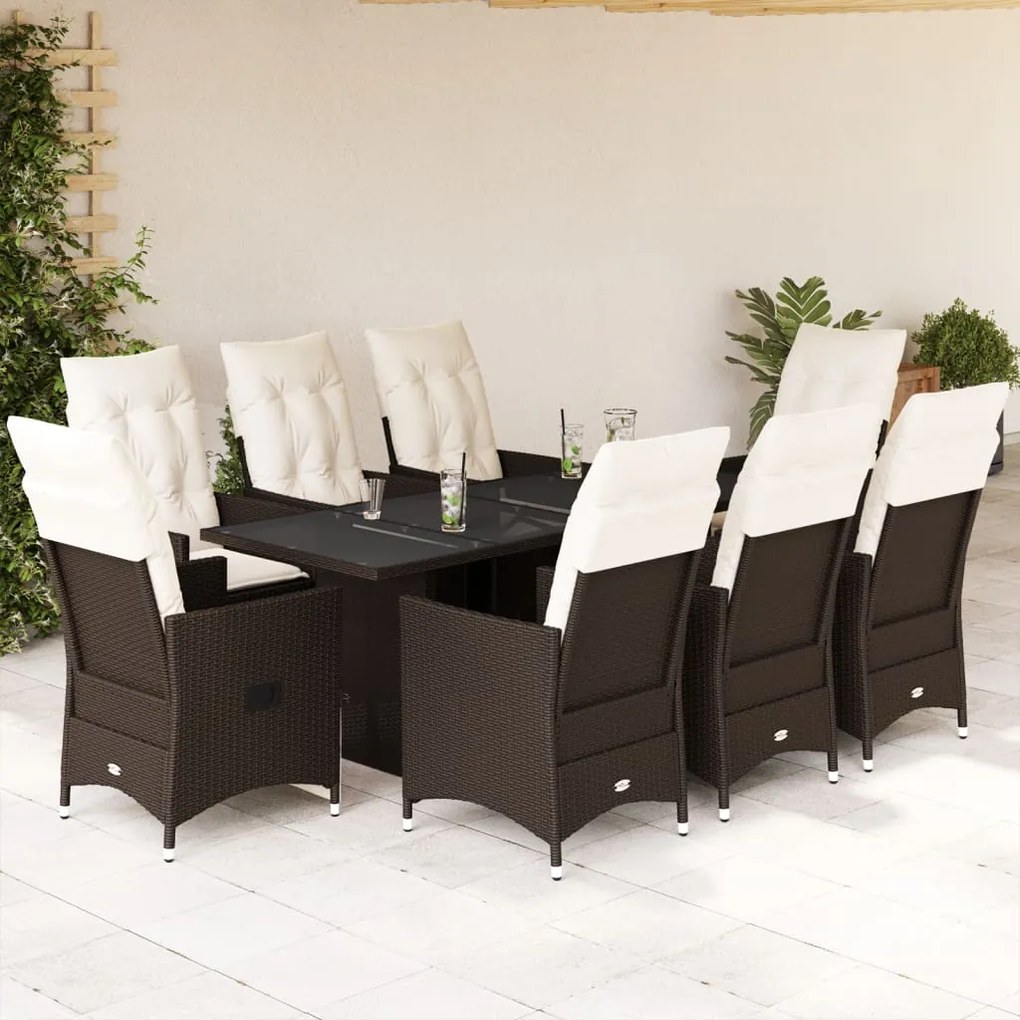 3276778 vidaXL Set mobilier de grădină cu perne, 9 piese, maro, poliratan