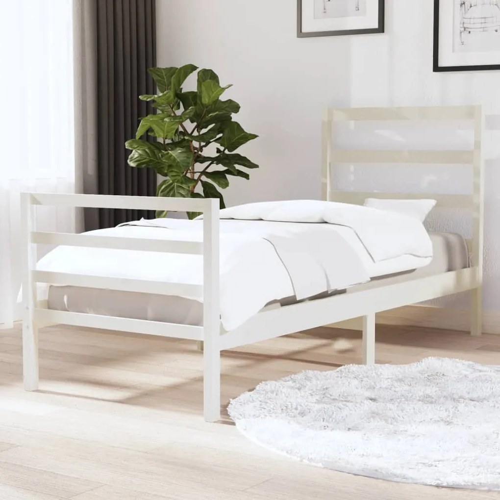 3103674 vidaXL Cadru de pat mic single, alb, 75x190 cm, lemn masiv de pin