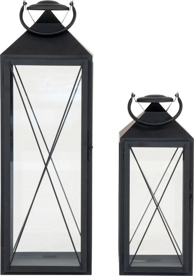 Lanterne decorative Casa, oțel/vidră, negru, set de 2