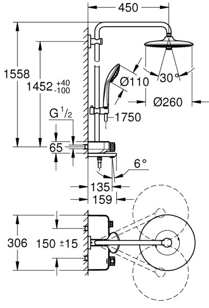 GROHE 26510000 - Sistem de duș EUPHORIA SMARTCONTROL 450 mm, crom lucios