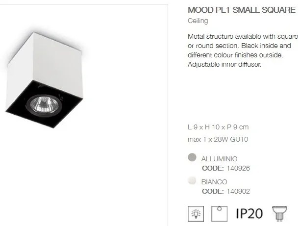 Plafoniera, Spot aplicat dim. 9x9cm, MOOD PL1 SMALL SQUARE BIANCO 140902