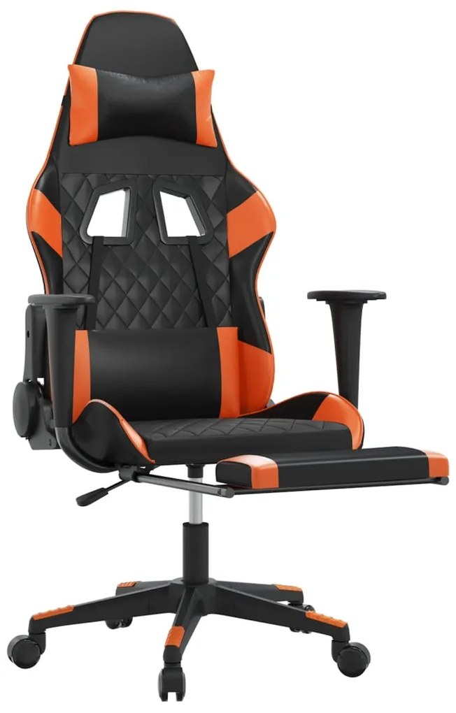 Scaun gaming masaj suport picioare, negru portocaliu, piele eco 1, Negru si portocaliu, Cu suport de picioare