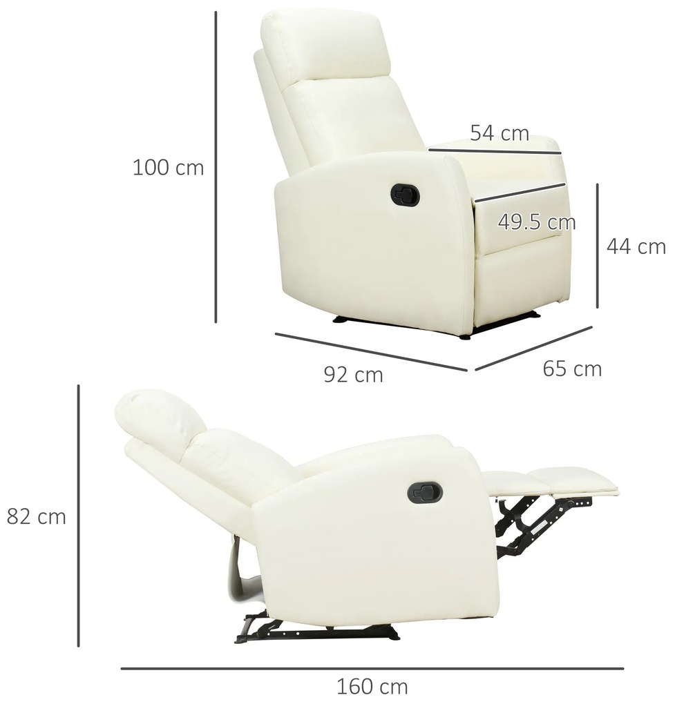 HOMCOM Fotoliu Relax Rabatabil Ergonomic Piele Sintetica 65 × 92 × 100cm Crem | Aosom Romania