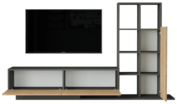 Set mobilier living Damon, Pako World, Natural-Antracit, 140x29x39 cm