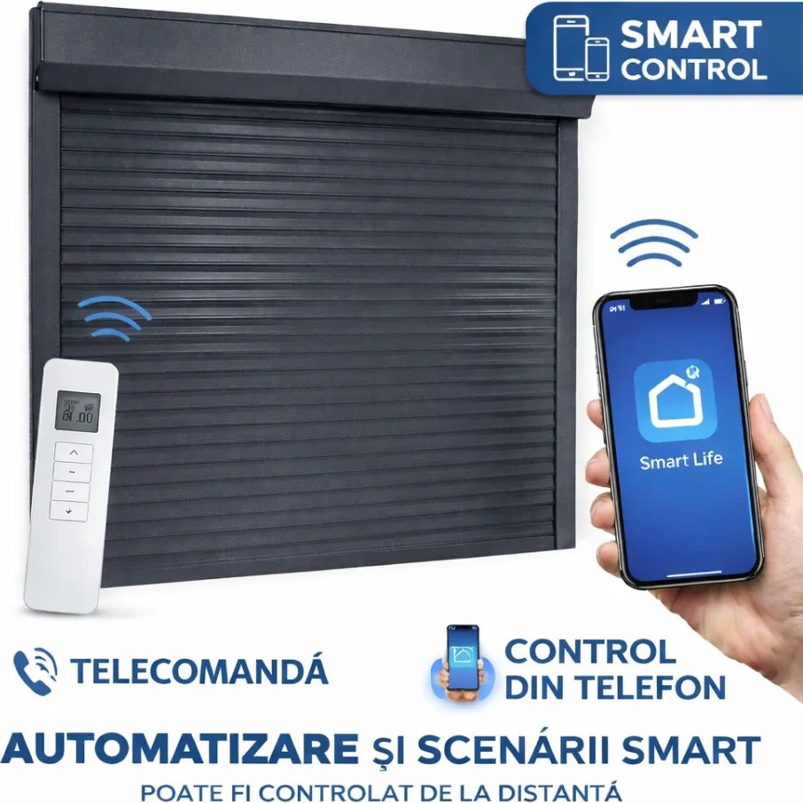 Rulou Exterior Aluminiu Antracit cu Motor, Telecomandă și Control din Telefon