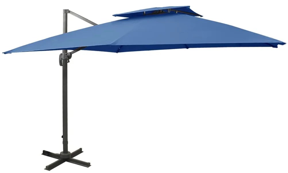 vidaXL Umbrelă în consolă cu înveliș dublu, albastru azur, 300x300 cm