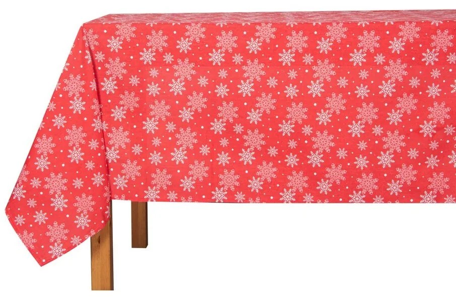 Fată de masă de Crăciun White Snowflakes on Red,130 x 180 cm