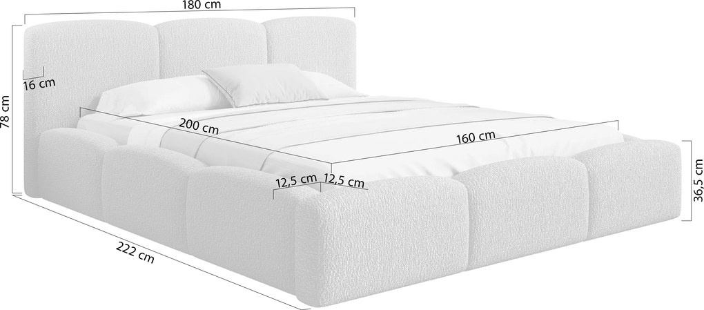 Pat tapițat Marios 160x200 cu ladă depozitare - bukla bej Quelle 03
