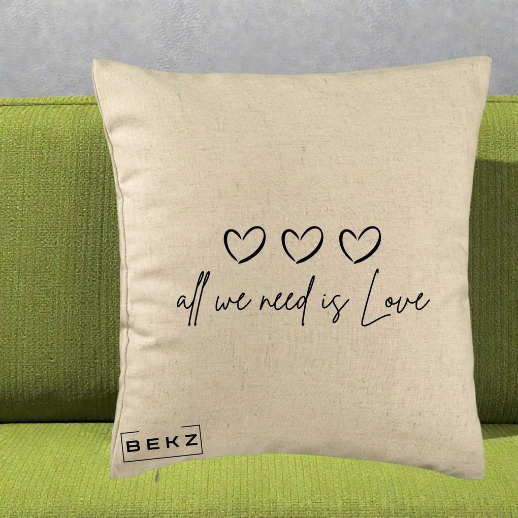 Perna Decorativa All We Need Is Love, 40x40 cm, Bej, Husa Detasabila, Perna Inclusa, BEKZ®