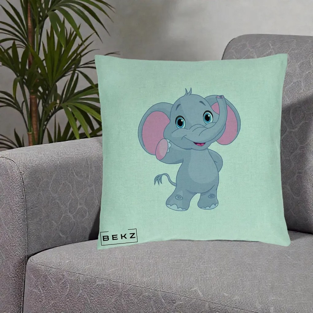 Perna Decorativa Pui de Elefant Kawaii, 40x40 cm, Verde Menta, Husa Detasabila, Perna Inclusa, BEKZ®