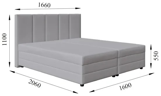 Pat tapițat ISABEL 160x200 cu saltea cu arcuri și spațiu de depozitare, gri deschis