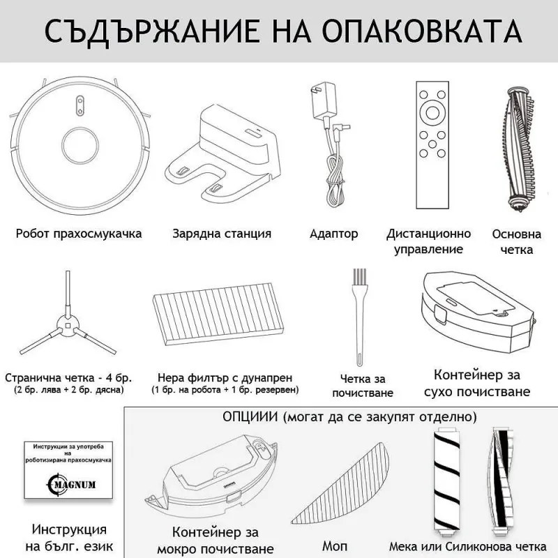 Aspirator robot MAGNUM ONE Plus, Li-ion 3200 mAh, 50W, 3000 Pa, 0.6 l, Wi-Fi, Control vocal, Programare, HEPA, Recunoastere camera, Alb