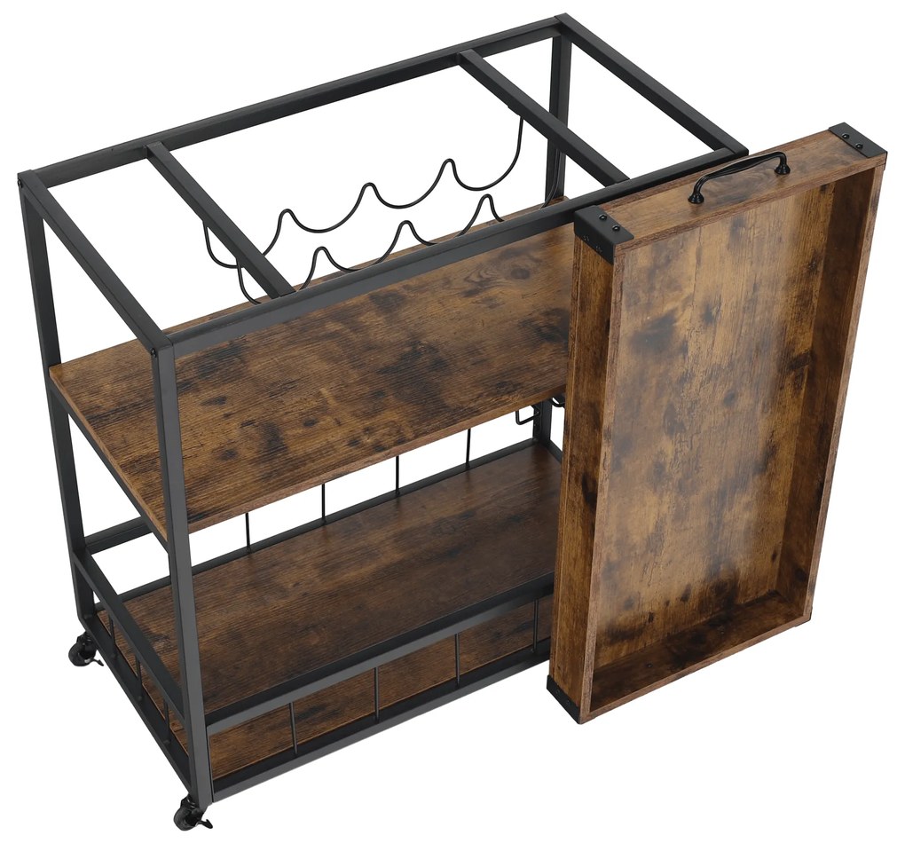 Carucior de servire, stejar smoke / negru, SILVIUS