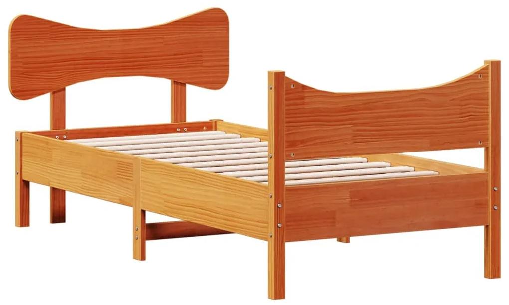 3216392 vidaXL Cadru de pat cu tăblie, maro ceruit, 90x200 cm, lemn masiv pin