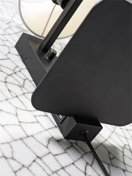 Aplica cu raft, mufa USB si abajur textil alb Florence