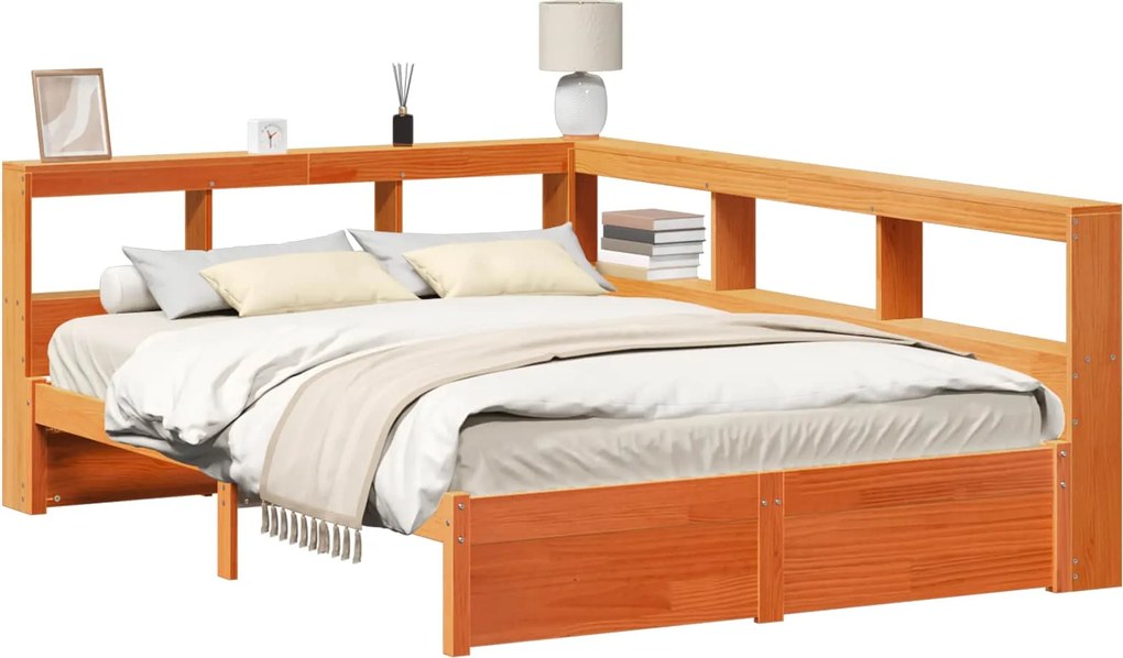 vidaXL Pat bibliotecă cu headboard 2 pcs Maroniu cerat 200 x 160 cm