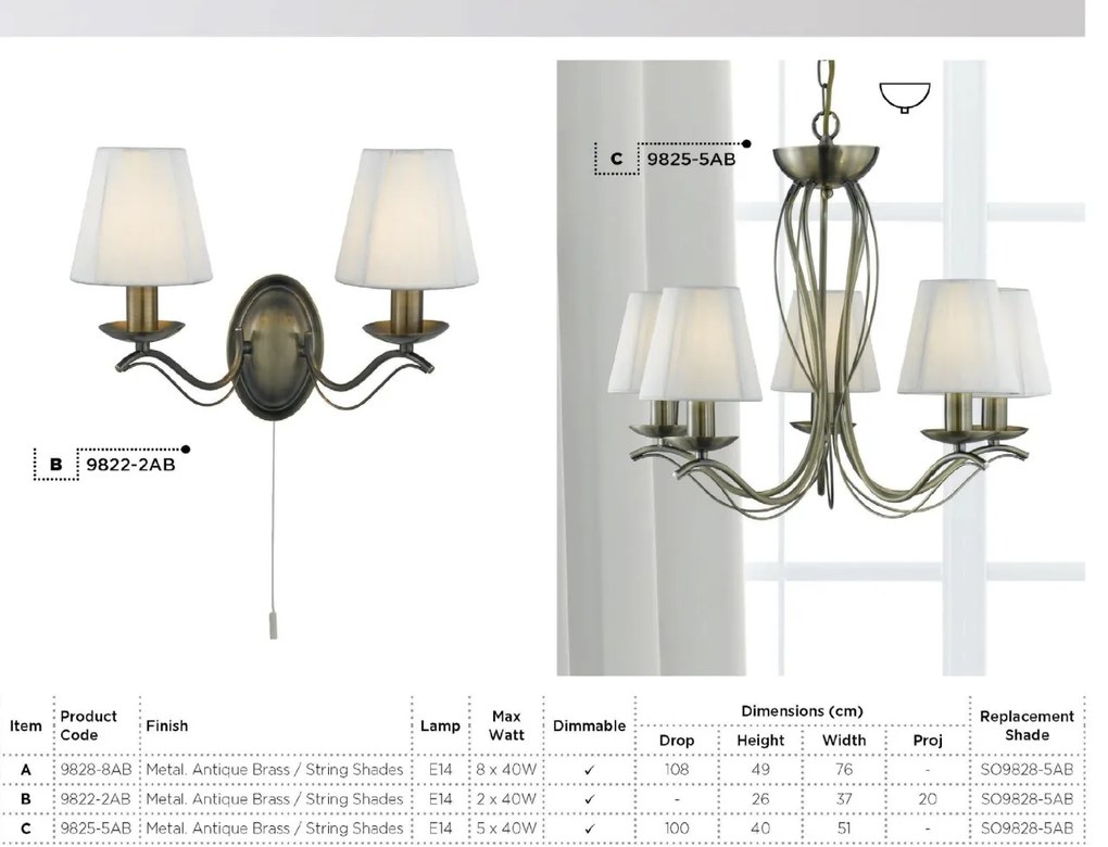 Candelabru stil clasic cu 8 brate Andretti alama antic 9828-8AB SRT