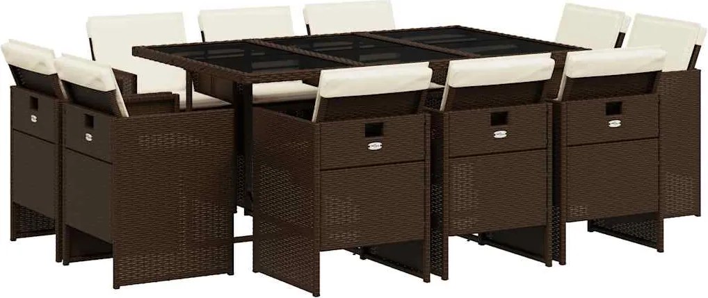 vidaXL Set mobilier de grădină cu perne, 11 piese, maro, poliratan