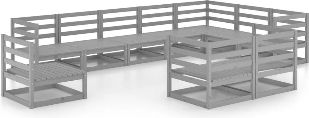 vidaXL Set mobilier de grădină, 10 piese, gri, lemn masiv de pin