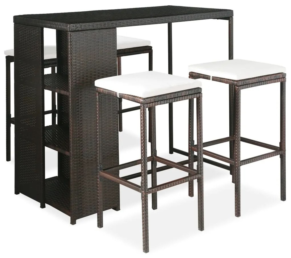 vidaXL Set mobilier bar de grădină cu perne, 5 piese, maro, poliratan