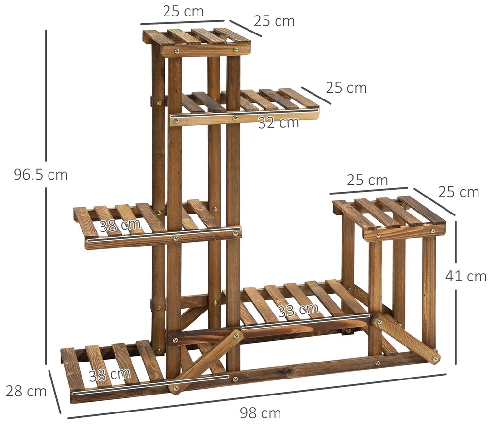 Outsunny Raft pentru Plante si Flori pe 6 Nivele Asimetric, Jardiniera Verticala din Lemn pentru Gradina si Casa, Culoare Natur | Aosom Romania