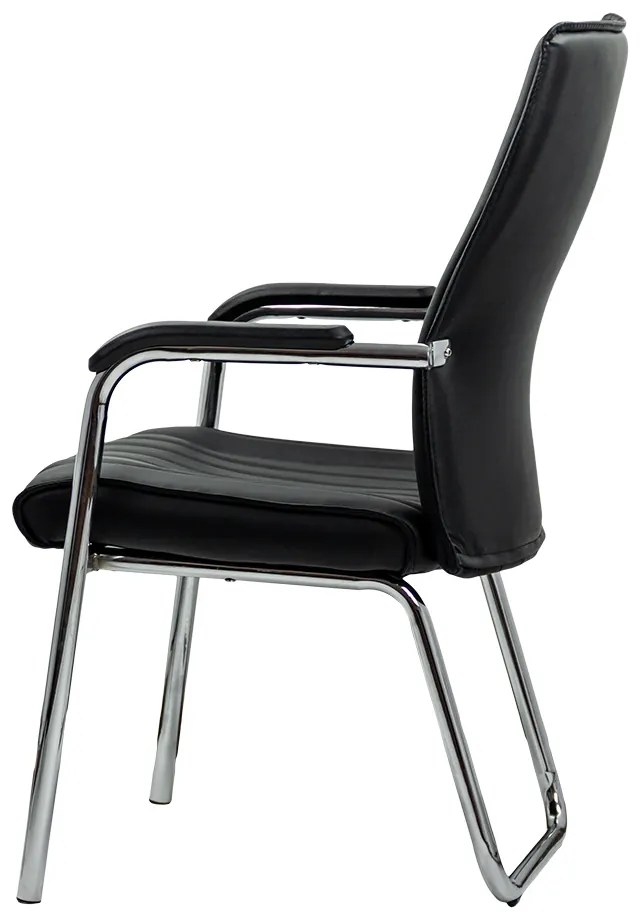Scaun vizitator negru HRC 614 din piele ecologică și cadru cromat