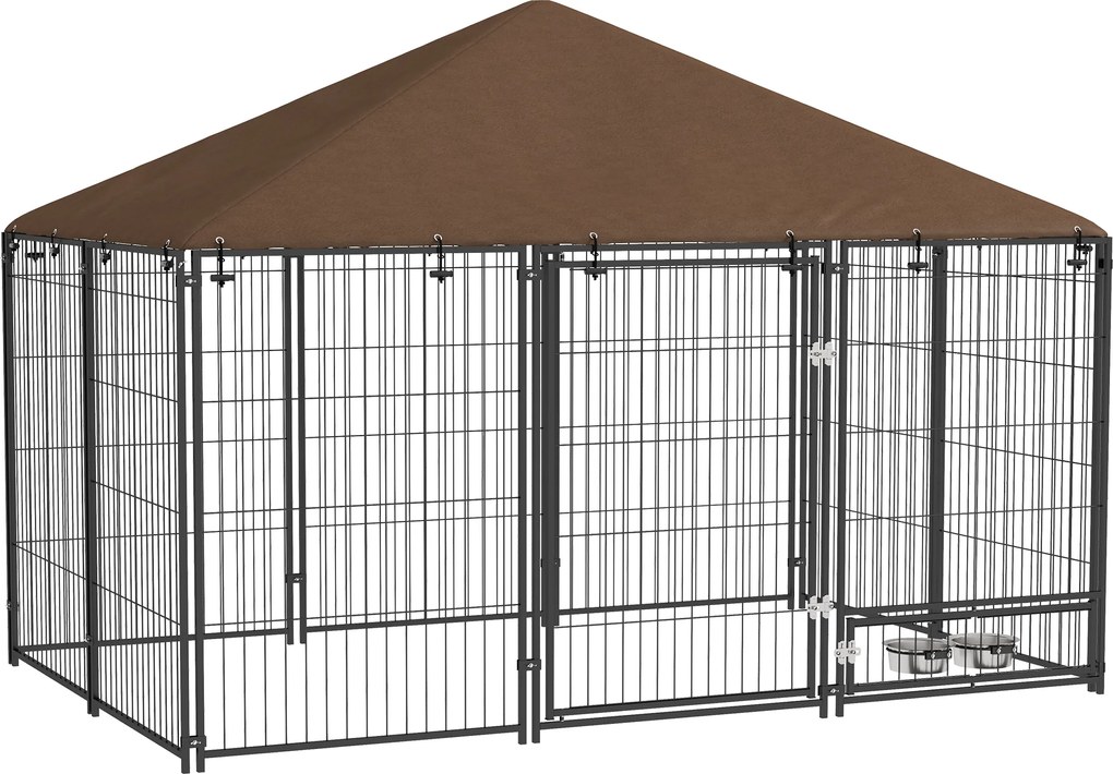 Pawhut Gard Metalic pentru Caini – Cu Usa pentru Bol &amp; Husa Oxford | Aosom Romania