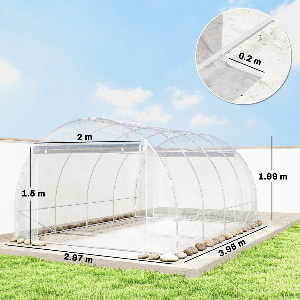 Outsunny Seră de Grădină Tip Tunel 3x4x2 m cu 2 Uși Rulabile, Seră pentru Grădină cu 4 Suporturi Diagonale, Cadru din Oțel și Acoperiș din PE, pentru Legume, Flori, Fructe, Anti-UV, Transparentă | Aosom Romania
