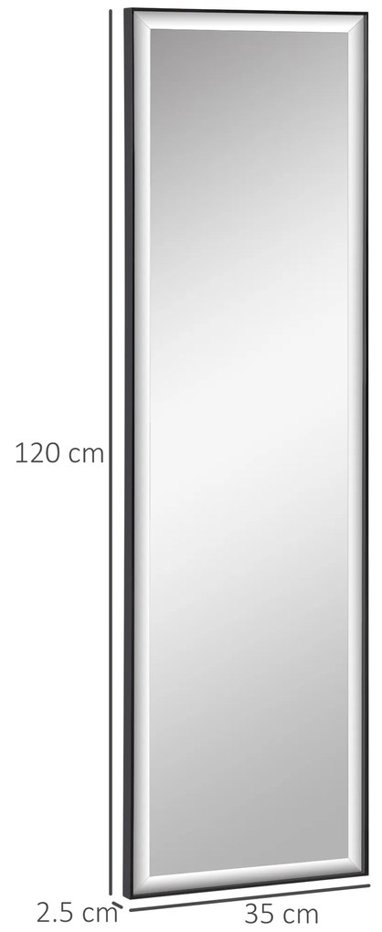 HOMCOM Oglindă de Perete dim. 120L x 35l cm - Film de Securitate Anti Explozie, Sistem de Atașare Inclus - Cadru Aliaj Aluminiu Negru | Aosom Romania