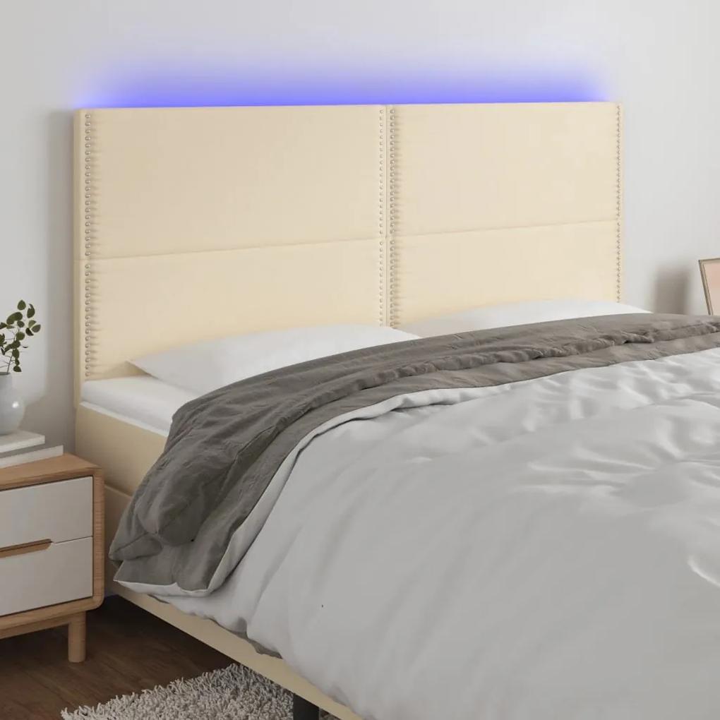 3122303 vidaXL Tăblie de pat cu LED, crem, 180x5x118/128 cm, textil