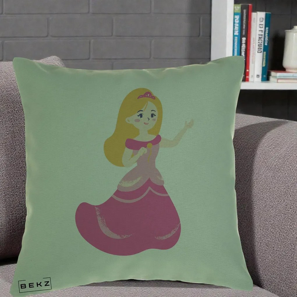 Perna Personalizata Printesa Roz cu Microfon, 40x40 cm, Verde, Husa Detasabila, Perna Inclusa, BEKZ®