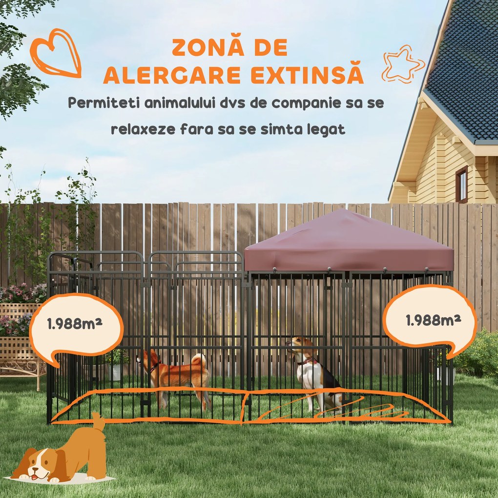 PawHut Cotet Exterior pentru Caini Tarc cu Copertină Impermeabilă pentru Talie Medie și Mare Maro | Aosom Romania
