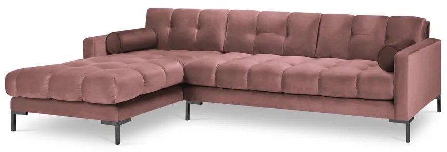 Colțar din catifea cu extensie pe partea stângă Cosmopolitan Design Bali, roz