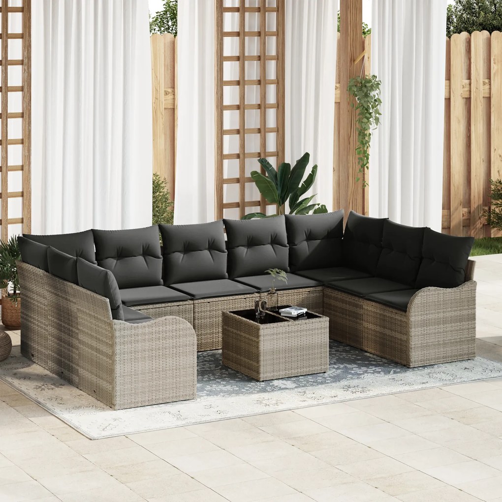 vidaXL Set de canapele pentru grădină 10 pcs Gri deschis Rattan poli