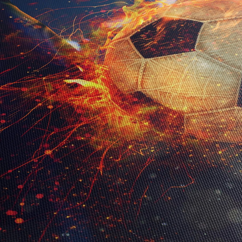 Tablou - Minge de fotbal în flăcări (cu ceas) (90x30 cm)