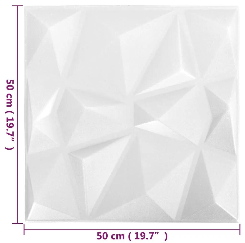 Panouri de perete 3D 24 buc. alb 50x50 cm model diamant 6 m   24, Alb diamant