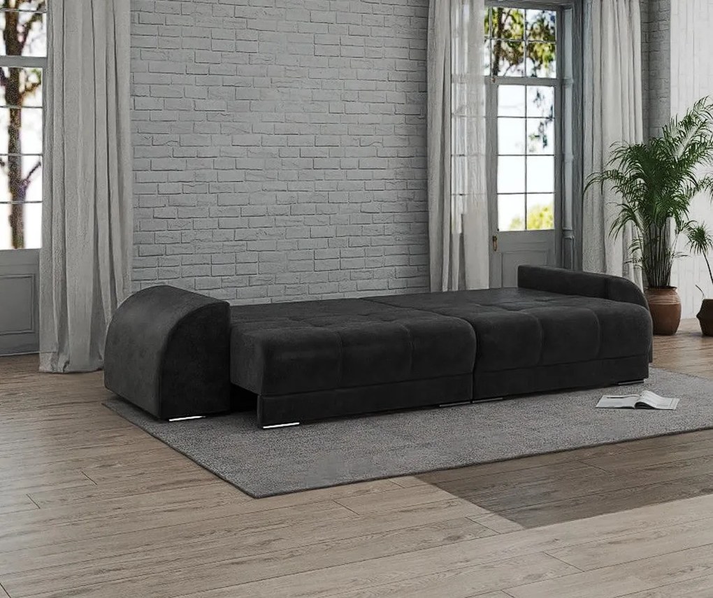 Canapea extensibilă dumonde cu 2 lăzi de depozitare si sezut confortabil din spuma high-density, Verona Tobago Anthracit 310x100 cm