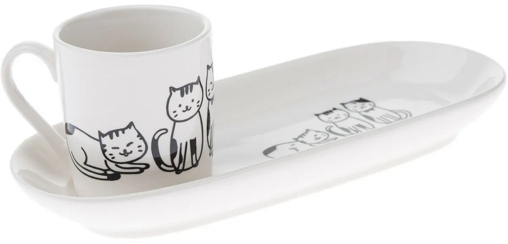 Cană de porțelan cu farfurie Cats 90 ml