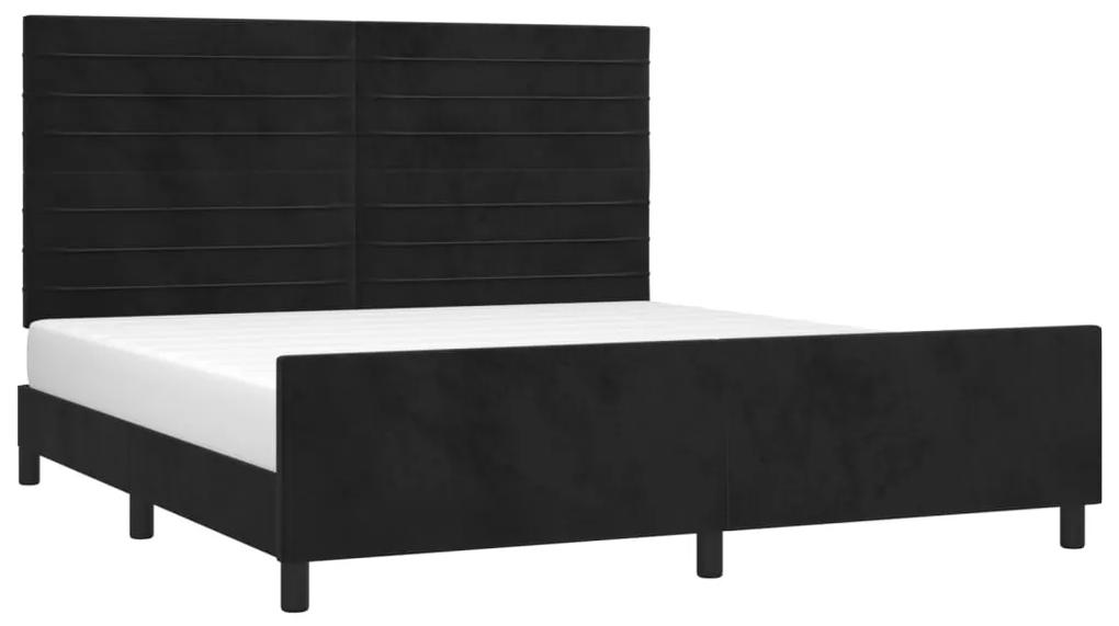 Cadru de pat cu tablie, negru, 160x200 cm, catifea Negru, 160 x 200 cm, Benzi orizontale