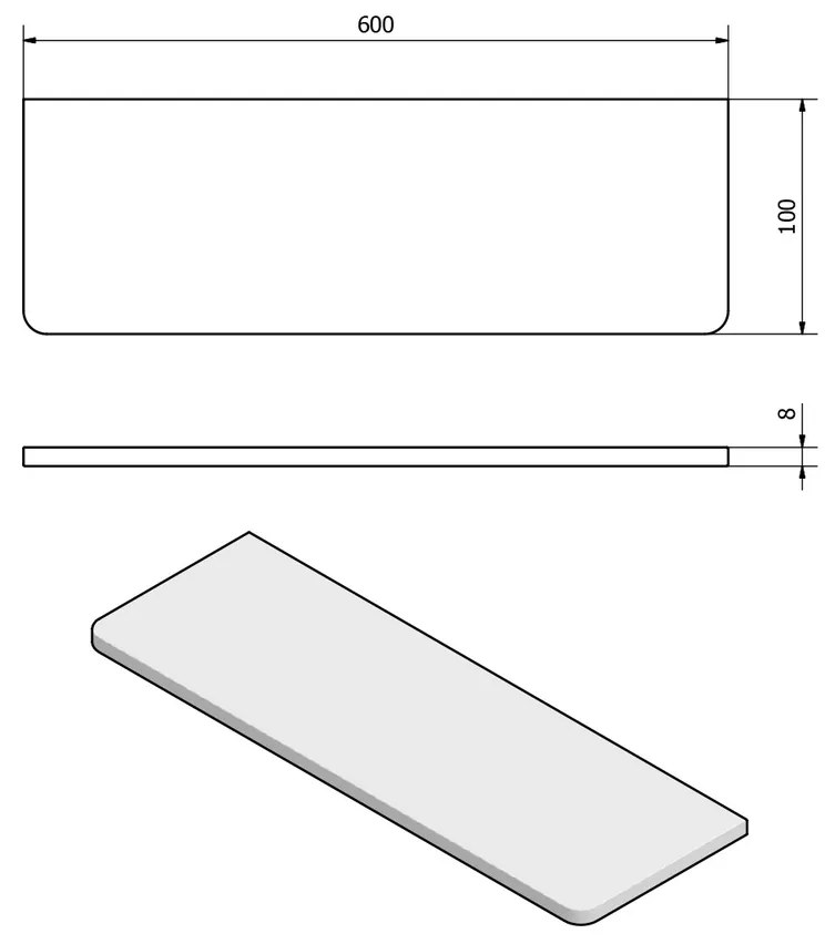 Etajeră SAPHO 23482, 60 x 10 x 0,8 cm,  sticlă transparentă