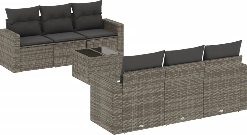 vidaXL Set canapele de grădină, 7 piese, cu perne, gri, poliratan