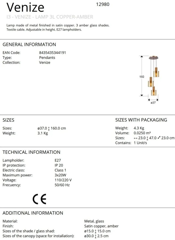 Lustra suspendata design modern Venize 3L