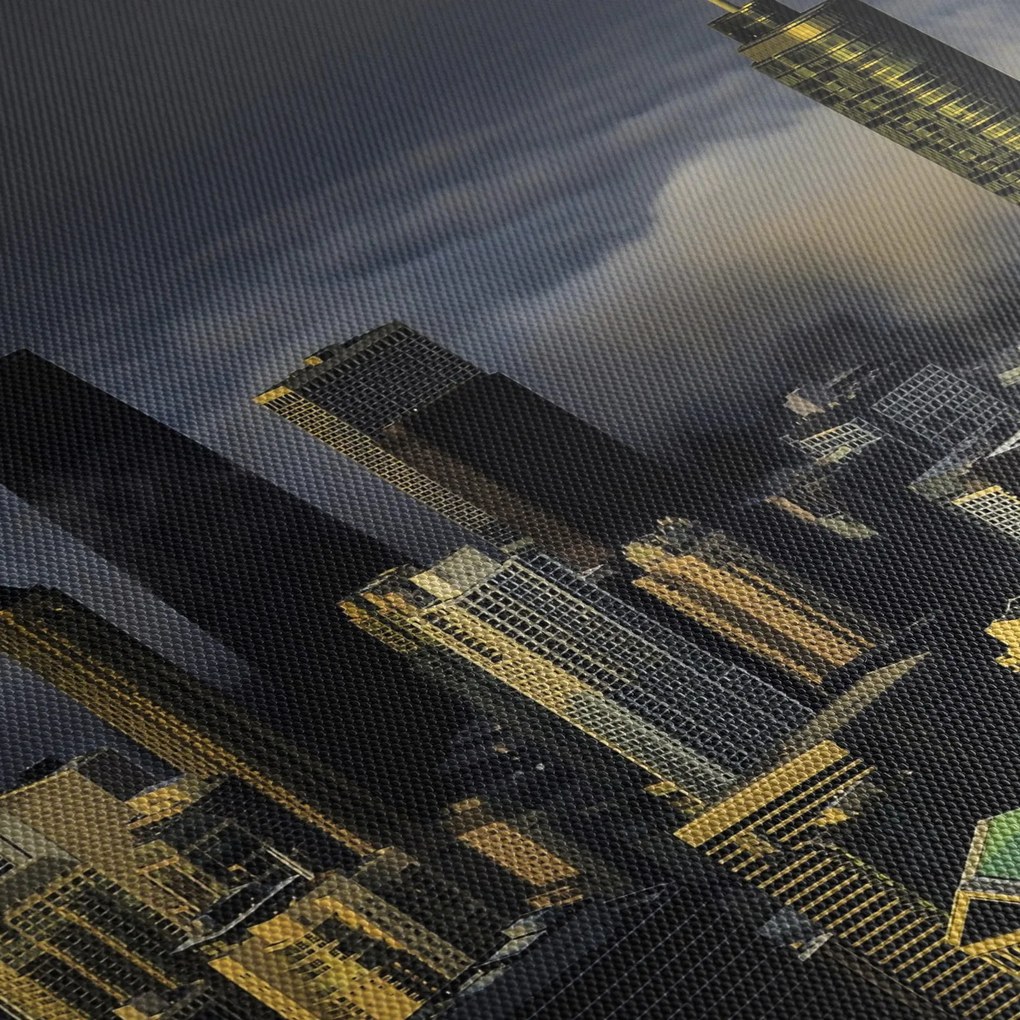 Tablou cu oraș în nori (cu ceas) (90x30 cm)