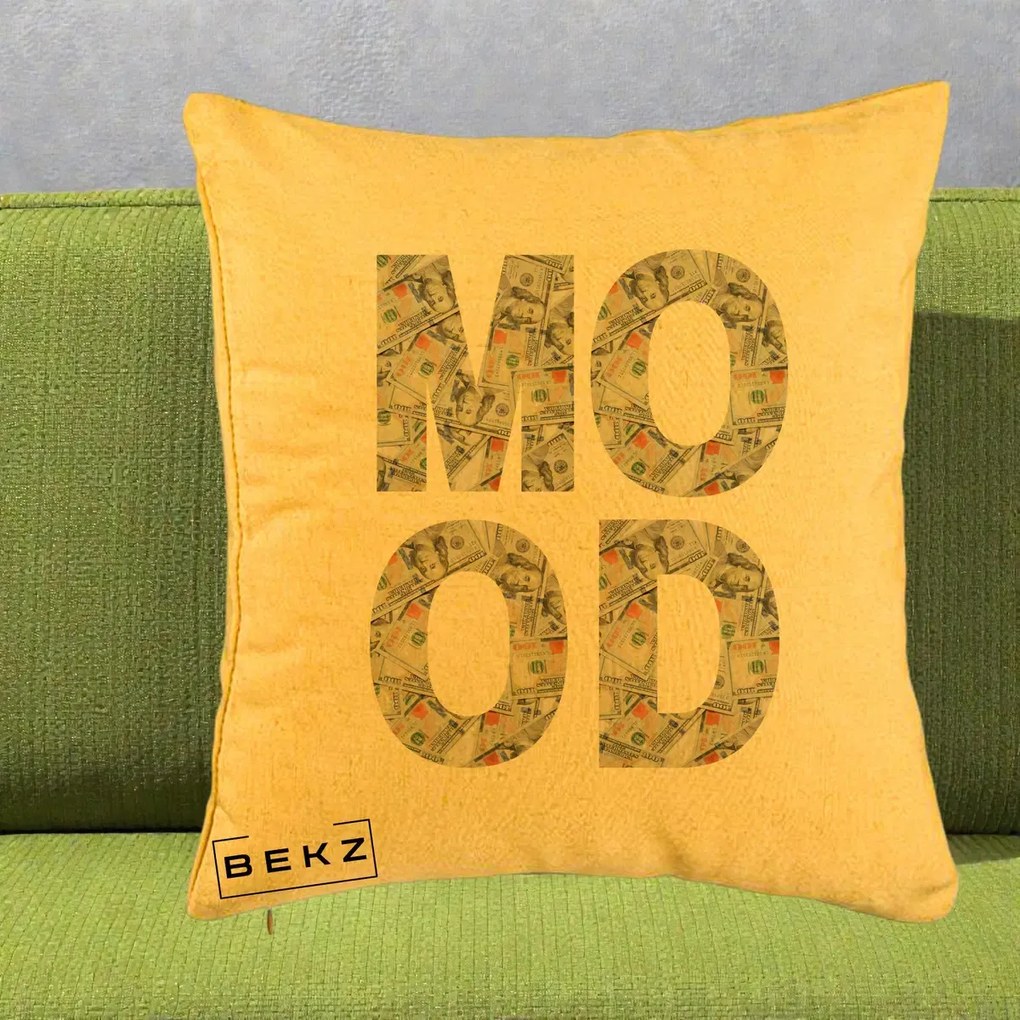 Perna Decorativa MOOD Money Grafic Urban, 40x40 cm, Galben, Husa Detasabila, Perna Inclusa, BEKZ®